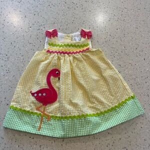 Emily Rose Yellow and Green Dress with Flamingo Design
